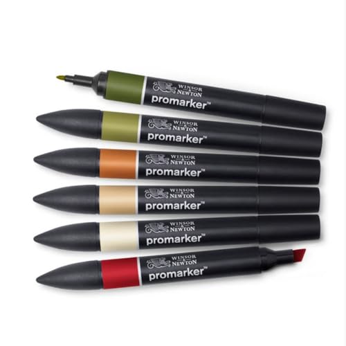 Winsor & Newton, Promarker, Landscape Tones I, Set of 6, Alcohol Based Dual Tip Markers option