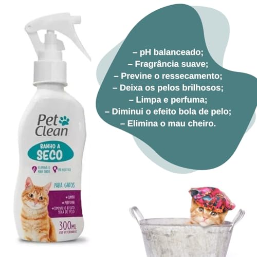 Kit Banho a Seco e Lenço umedecido para Gatos Limpeza Prática Neutralizador de Odor Pelos Brilhosos