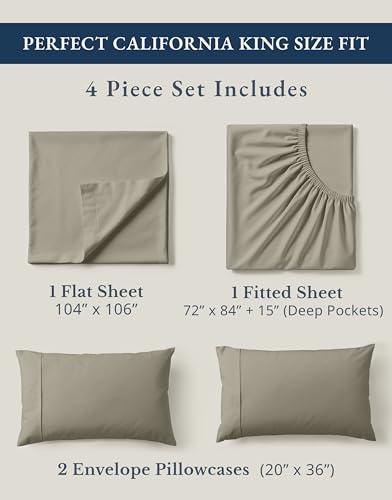 Image of LANE LINEN 100% Organic Cotton California King Sheets Set, Fully Elasticized Reinforsed Seams in Fitted Pocket, Machine Washable Naturally Cooling All Season Cal King Sheet- Silver