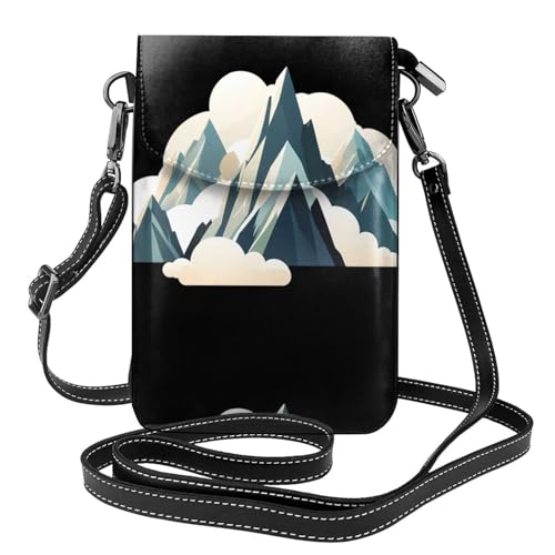 Petit sac à main pour téléphone portable en cuir pour femme avec motif montagnes et nuages