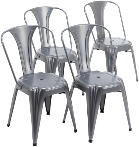 Metal Dining Chairs Set of 4 Stackable I…