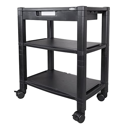 Kantek Height-Adjustable Deskside Printer Cart, Plastic, 3 Shelves, 1 Drawer, 60 lb Capacity, 20