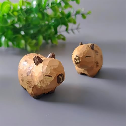 ShaoAngDuoMi Wooden Capybara Figurines, 2-Pack Hand-Carved Nordic Woodland Animal Statues for Desk...