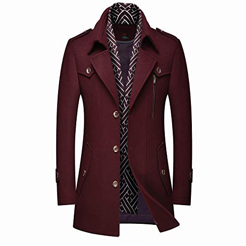 Image of INVACHI Men's Wool Blend Coat Warm Winter Trench Coat with Detachable Soft Scarf Single Breasted Pea Coat