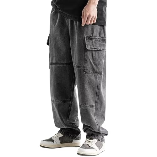 [Ｋａｙｉｙａｓｕ] カーゴパンツ メンズ デニム ワイドパンツ ウエストゴム ジーンズ サルエル ビッグシルエット ロング M-2XL カジュアル カッコイイ おしゃれ (JP, アルファベット, 2XL, ブラック)の商品画像（Amazon）