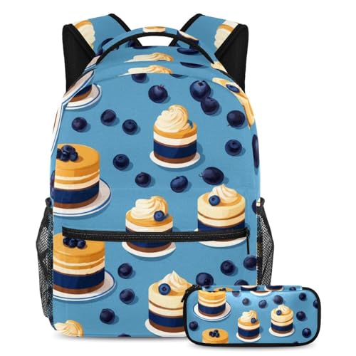 Sac à dos bleu motif dessert de grande capacité pour l'école des ados