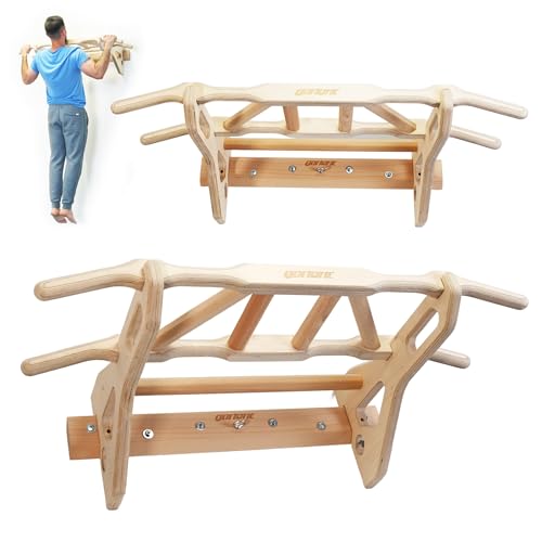 Gorletic - Barra Dominata in legno con impugnature multifunzionali fino a 130 kg, Pull Up Bar per porta e parete, allenamento Calistenia e palestra a casa