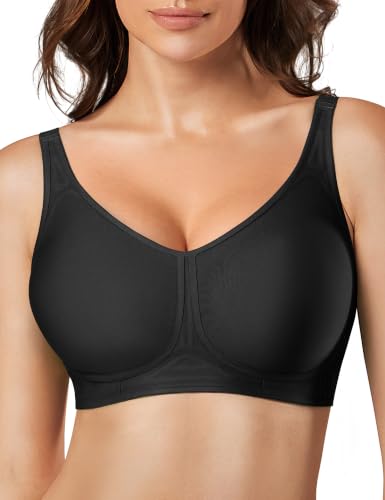 Tarbo Womens Full Coverage Wireless Bra No Underwire, Push Up Bralette, Jelly Seamless T Shirt Bras Covers Side and Back Fat Comfortable, Back Smoothing Black XL