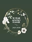 10 year monthly planner | 2021-2030: a ten year 120 months calendar to organize and schedule agenda | one month per page | includes additional space ... memory book | gold circle green cover design