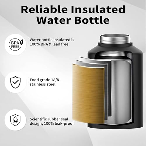 Image of 2 liters Water Bottle Insulated Stainless Steel | Large Sports Thermos 6 Hours Hot & Cold Water | Thermosteel Bottle for Gym, Travel, Office & Outdoor | Anti-Slip Base,Carry Handles, Black