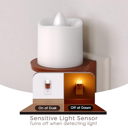 Image of Briignite Candle Night Light, Amber Night Lights Plug into Wall 2 Pack, LED Vintage Night Light with Light Sensor, 0-100LM Dimmable Nightlight Plug in, Nightlight for Kids Hallway Bathroom Bedroom