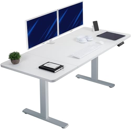 VIVO Electric 60 x 30 in Standing Desk, Memory Height Adjustment, 1B Series, Holds 220 lbs, White Top Gray Frame, DESK-KIT-1G6W-30