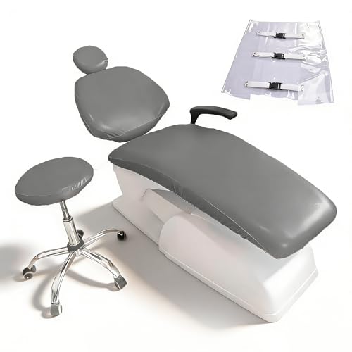 buyzg 5Pcs Dental Chair Covers Set - Waterproof & Non-Slip PU Leather Elastic Full Covers with Foot, Seat, Headrest & Backrest Protectors for Dental Clinic Chairs(Gray)