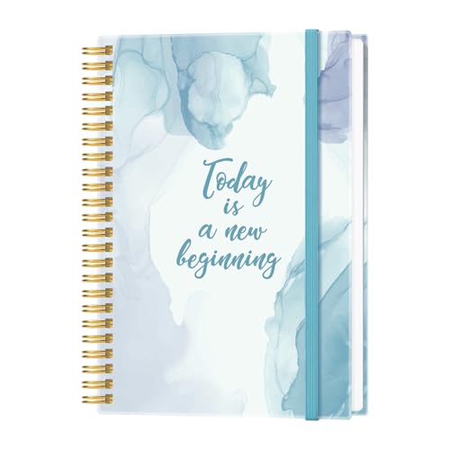 Heveboik A5 Blank Notebook - 70 Sheets/140 Pages Blank Paper Notebook, 100 GSM Thick White Paper, 5.8" x 8.3" Spiral Blank Journal, Blue Watercolor