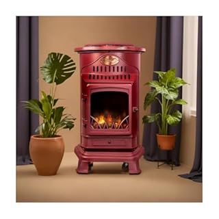 Universal - Poêle à gaz Provence 3,4 KW Rouge Effet poêle à Bois Fonte véritable Chauffage d'appoint + Tuyau gaz et détendeur