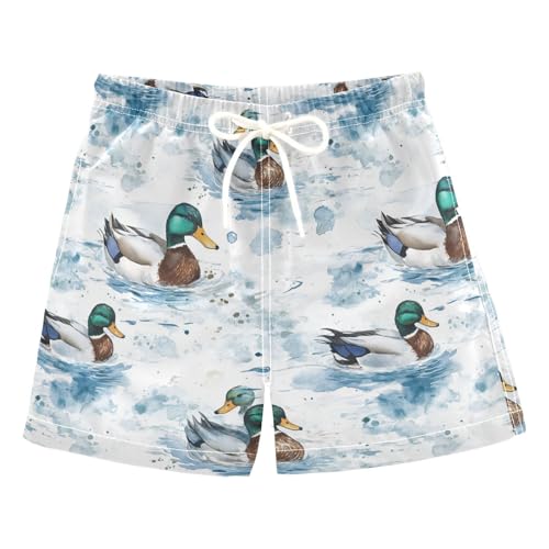 Boys Quick Dry Swim Trunks with Pockets Green Head Duck Beach Shorts for Kids, Toddler Swimsuit Boy