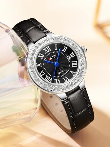 Montre à quartz avec chiffres romains et finitions diamants pour femme