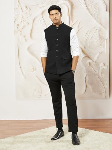 Image of VASTRAMAY Men's - Nehru Jacket, Silk Blend Emboss Fabric nehru jacket For Men, Traditional Indian Festive & Ethnic Wear