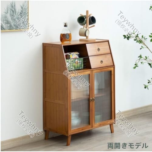 Teywhny 収納キャビネット、この竹製サイドボードは、キッチン収納ラック、リビングルームのワインキャビネット、パントリー、または一般的なキャビネットとして使用するのに適しています (片開きドア)