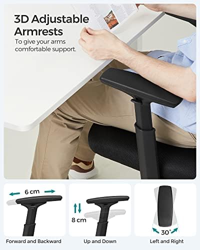 SONGMICS Krzesło biurowe, krzesło do biurka, ergonomiczne krzesło obrotowe, krzesło do komputera, tapicerka siatkowa, 4-stopniowa regulacja oparcia, nośność do 120 kg, czarne OBN064B01