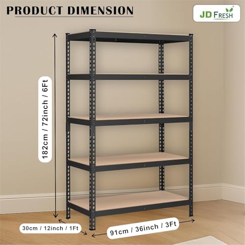 Image of JD FRESH 5-Tier Extra Large Metal Shelf Rack /72x36x12 Inch Adjustable Boltless Shelving Unit /Heavy Duty Display Rack Organizer for Garage /Kitchen /Warehouse /Tool-Free Assembly and Rust-Resistant