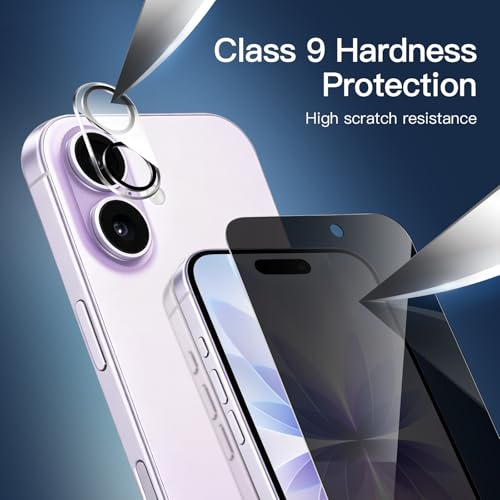 Image of NEW'C 3x Privacy Screen Protector for iPhone 17 (6.3 inches)+ 3x Camera Lens Protector, Sensor Protection, Case Friendly Tempered Glass Film, Ultra Resistant, Easy installation tool included