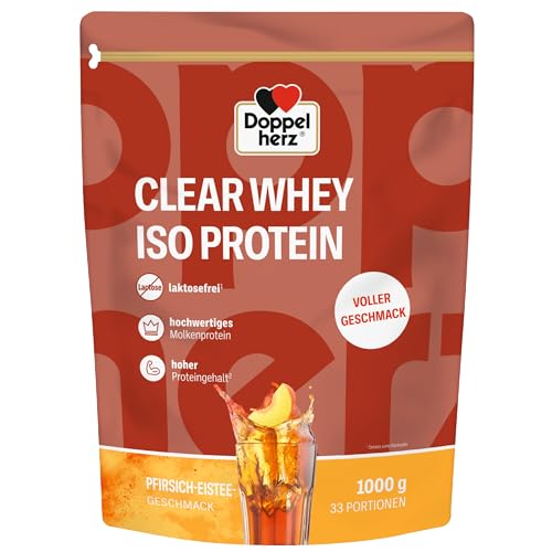 Doppelherz CLEAR WHEY ISO PROTEIN – Erfrischendes Molkenproteinisolat mit Pfirsich-Eistee Geschmack 1000g