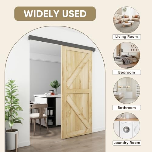 JUBEST 6FT Barn Door Hardware Kit, Aluminium Alloy Box Rail Hardware, Low Clearance Sliding Door Track for Classic Modern Interior Single Wooden Door,Black by JUBEST - Image 5