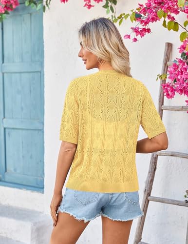Image of Yekaty Womens 2026 Short Sleeve Crochet Summer Cardigan Cropped Button Sweater Lightweight Shrug for Dress