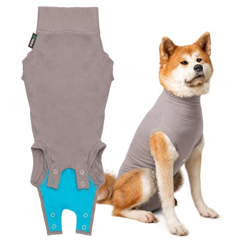 Image of Suitical - The Original Dog Surgery Recovery Suit - Replace E-Collar & Cone - Spay, Neuter, Wounds, Prevent Licking - Large - Neck to Tail 26.4-29.9in - Chest 31-42in - Weight 58-70lbs Sandstone Grey