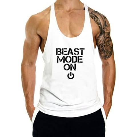 InleaderAesthetics Men's Gym Tank Tops Y-Back Workout Muscle Tee Bodybuilding Stringer Fitness Sleeveless T-Shirts - White-L Cover