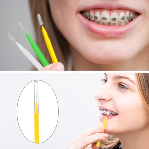 Image of Patelai 100 Pieces Braces Dental Brush for Cleaner Interdental Toothpick Dental Tooth Flossing Head Oral Hygiene Flosser Toothpick Cleaners Tooth Tool(Light Color,Multiple Sizes)