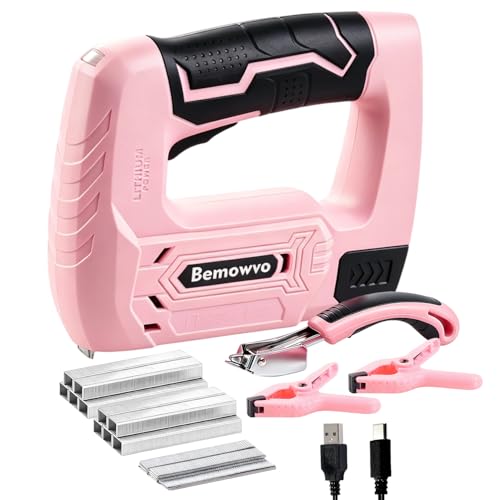 Bemowvo 2-in-1 Cordless Staple & Brad Nail Gun 2000mAh Battery 4V Electric Tacker with 2500Pcs Staples & Nails USB-C Charging Lightweight for Upholstery Woodworking DIY Home Repair