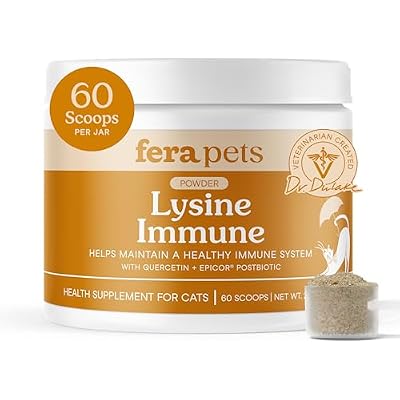 Fera Pets Lysine Powder for Cats - Immune Support Supplement with Quercetin & Postbiotics - Promotes Respiratory Health & Normal Inflammatory Response - Helps Maintain Normal Eye Health - 60 Scoops