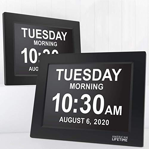 Image of American Lifetime, New Version, Day Clock Extra Large Impaired Vision Digital Clock with Battery Backup and 5 Alarm Options Great Gift Ideas, 2 Pack Black