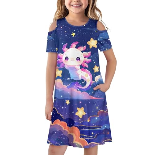 Beauty Collector Girls Summer Dress Short Sleeve Cold Shoulder Dresses with Pockets