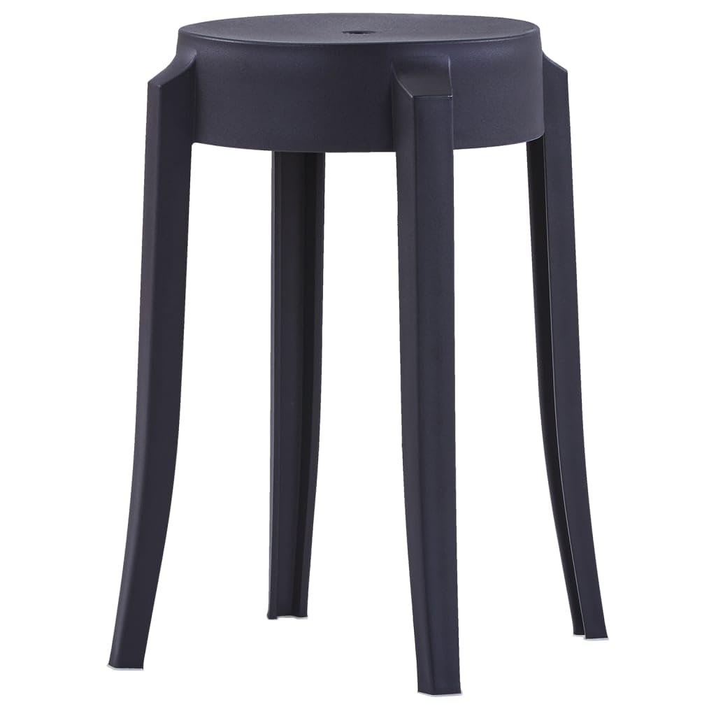 4 taborety do układania w stos, czarne tworzywo sztuczne, 43 x 43 x 45 cm, oszczędność miejsca, do kuchni, ogrodu, na balkon, taras, wytrzymały zestaw mebli