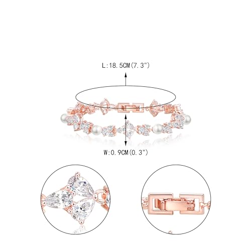 Ever Faith N15420-3 Faux Pearl Wedding Jewelry For Bride Bridesmaid, Gorgeous Pear Shaped Cubic Zirconia Rose Gold Plated Cream Simulated Pearl Tennis Bracelet thumb #4