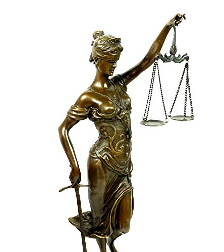 Justitia Statue Bronze Skulptur Göttin der Gerechtigkeit mit Marmorsockel