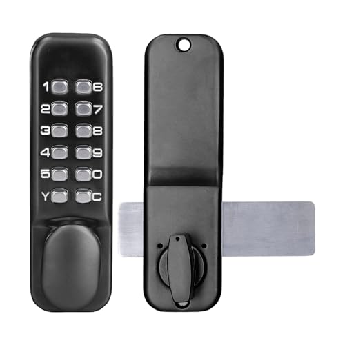 Digital Door Lock Deadbolt Mechanical Combination Lock Chrome Latch Keyless Entry Door Lock Anti Theft Codes Lock for Bidirectional Gate Glass Door (Black)