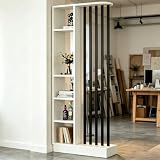 Mueble Separador para Salón y Recibidor, Separador de Ambientes con Estantes Moderno(White+Black)
