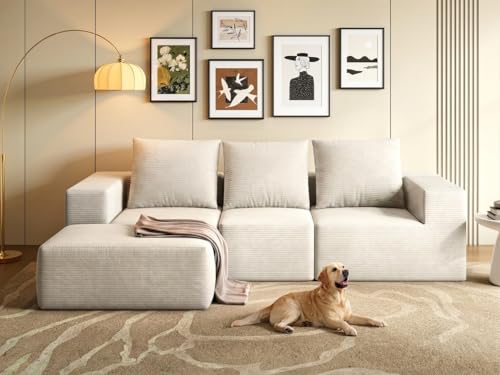 YITAHOME Modulares Ecksofa mit Schlaffunktion, Boneless Couch 3 Sitzer mit Ottomane, Sofa L Form 247 x 155 x 57cm, Corduroy Schlafsofa, Couch Sektionssofas, Keine Montage erforderlich, Beige YITAHOME Modulares Ecksofa mit Schlaffunktion, Boneless Couch 3 Sitzer mit Ottomane, Sofa L Form 247 x 155 x 57cm, Corduroy Schlafsofa, Couch Sektionssofas, Keine Montage erforderlich, Beige