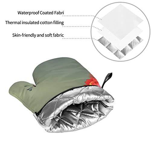 Lotus Flower And Dragonfly Printed Oven Mitts And Pot Holders Heat Resistant Potholders Oven Gloves And Pad For Baking Kitchen Grilling - 4 Set #TOP3