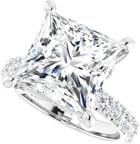 3CT-7CT Princess Cut Colorless Moissanite Engagement Ring, Wedding/Bridal Ring Set, Solitaire Halo Style, 10K Solid White Gold Vintage Rings Gift for Her
