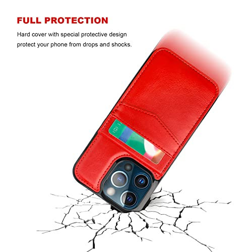 Image of KIHUWEY Compatible with iPhone 13 Pro Case Wallet with Credit Card Holder, Premium Leather Magnetic Clasp Kickstand Heavy Duty Protective Cover for iPhone 13 Pro 6.1 inch(Red)