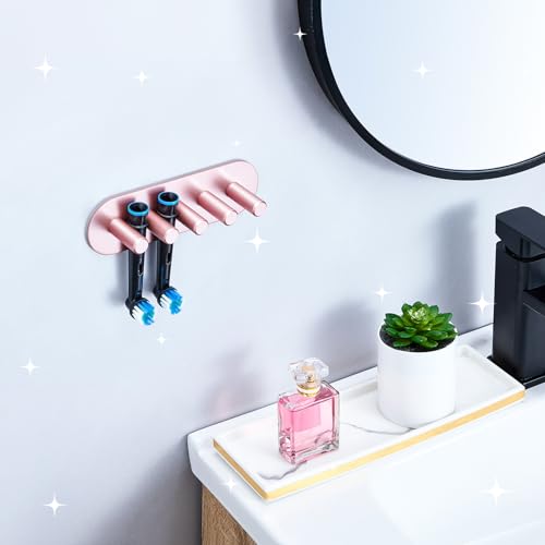 GGQ Zahnbürstenhalter Wand Ohne Bohren Elektrische Zahnbürste Halter, Aufsteckbürsten Halterung, Selbstklebend Zahnbürstenkopf Halter für Bad Zahnbürsten Aufbewahrung (Roségold, Groß) 6