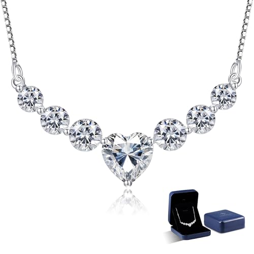 N9NEMUSES Moissanite Necklace for Women, 6 Carat Moissanite Heart Necklace Engraved 'I...
