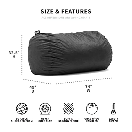 Big Joe Fuf Media Lounger Foam Filled Bean Bag Chair With Removable Cover, Black Lenox, 6Ft Giant #TOP1