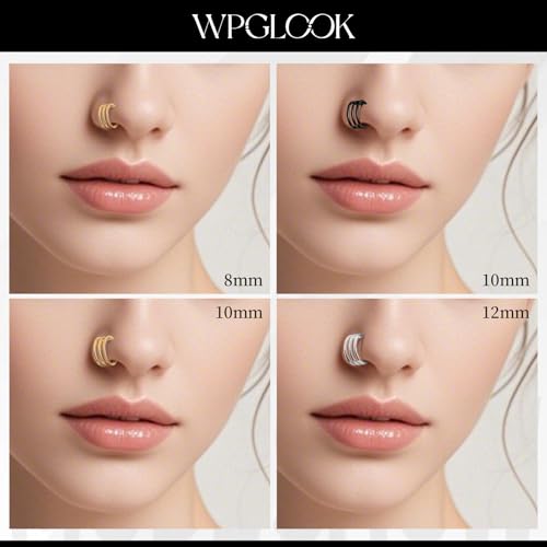 WPGLOOK 2 PCS Cartilage Earring Triple Hoop Nose Ring Titanium Conch Piercing Jewelry Black 16G 10MM by WPGLOOK - Used condition - Image 3