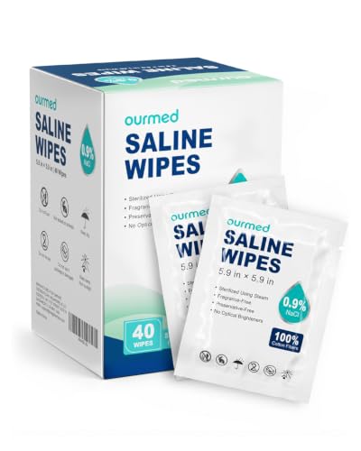 Ourmed Saline Wipes 40 Count, Sterile Unscented Gentle Cotton Wipes for Baby & Kids, Eye Nose Face Care, Hypoallergenic for Sensitive Skin, Piercing Aftercare & Wound Cleansing